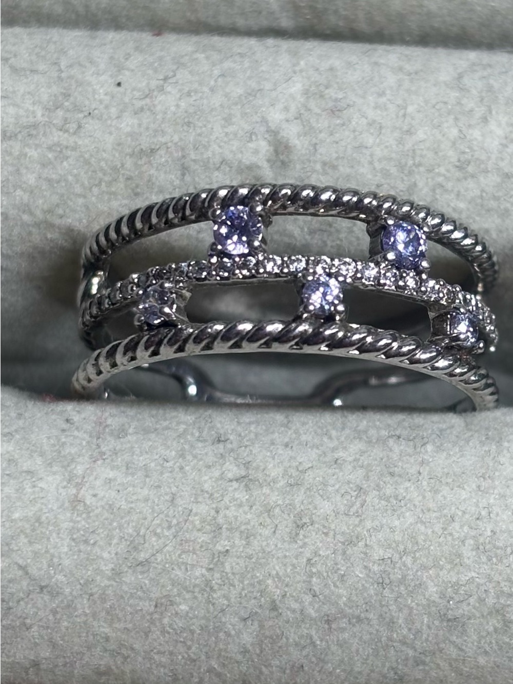 BOMB PARTY Silver Multi-Band Ring with Light Purple Stones